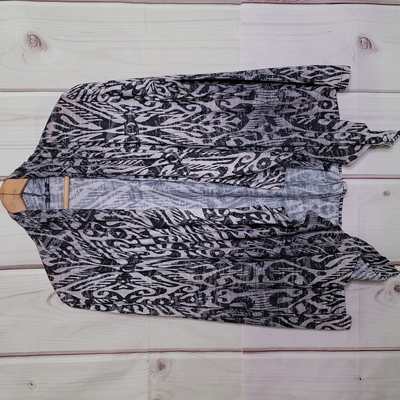 Soma Sweaters - Soma Open Front Waterfall Cardigan Black Grey Burnout Size Large L